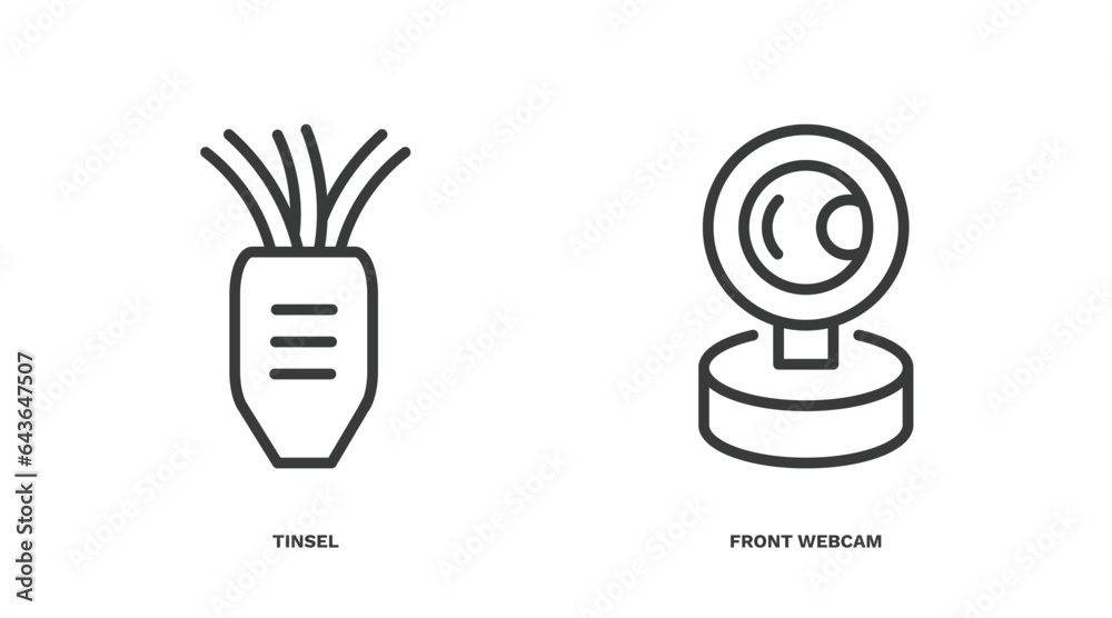 set of technology thin line icons. technology outline icons included tinsel, front webcam vector. set of technology thin line icons. technology outline icons included tinsel, front webcam vector.