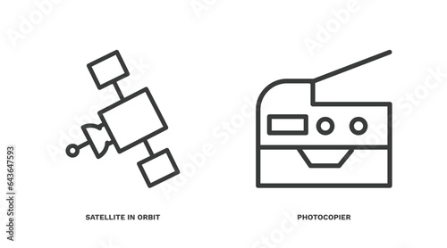 set of technology thin line icons. technology outline icons included satellite in orbit, photocopier vector.