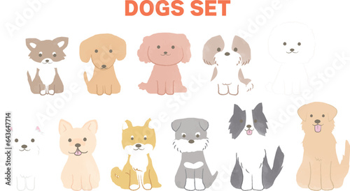 手書き風のシンプルなかわいい犬のイラスト　全身/おすわり　主線なし
