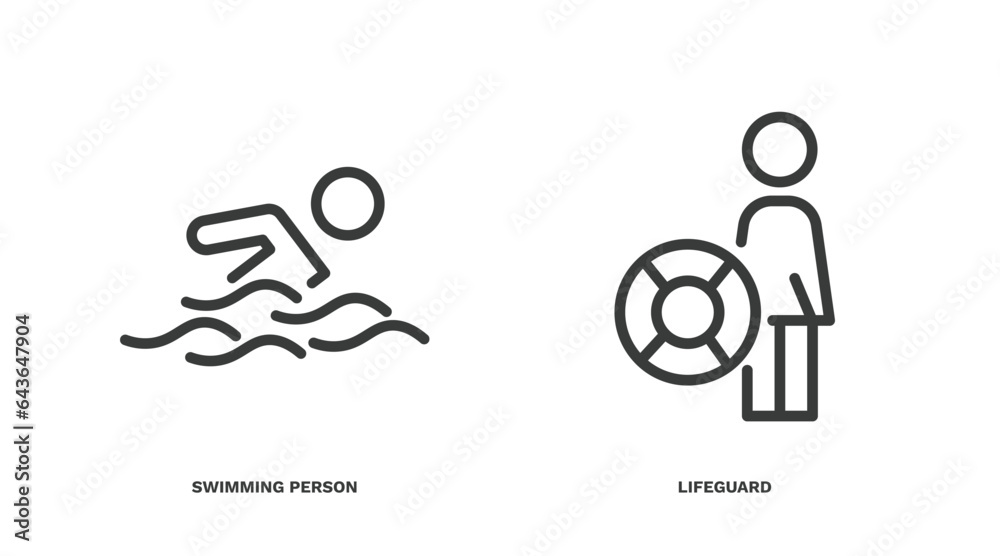 set of summer thin line icons. summer outline icons included swimming person, lifeguard vector. set of summer thin line icons. summer outline icons included swimming person, lifeguard vector.