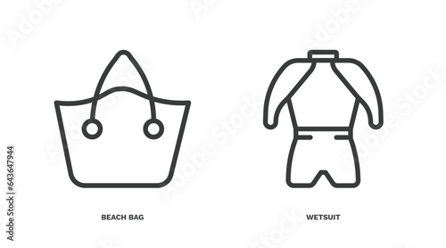 set of summer thin line icons. summer outline icons included beach bag, wetsuit vector.