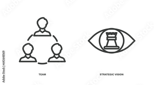 set of startup and strategy thin line icons. startup and strategy outline icons included team, strategic vision vector.