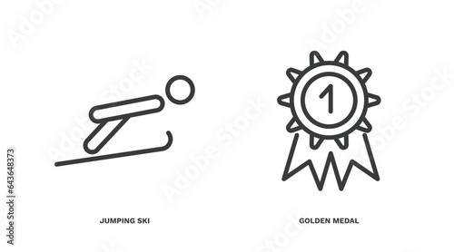 set of sport and games thin line icons. sport and games outline icons included jumping ski, golden medal vector.