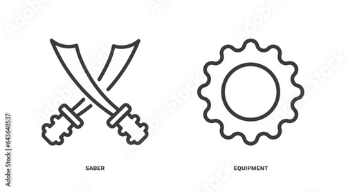 set of sport and game thin line icons. sport and game outline icons included saber, equipment vector.