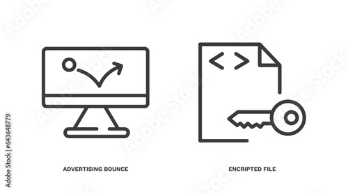 set of information technology thin line icons. information technology outline icons included advertising bounce, encripted file vector.
