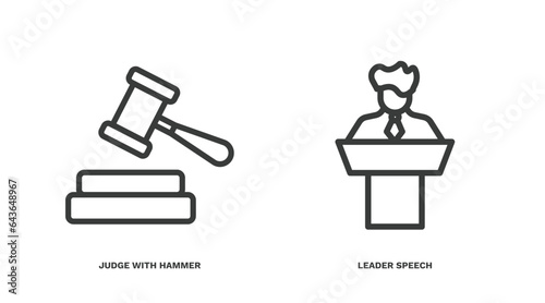 set of people thin line icons. people outline icons included judge with hammer, leader speech vector.