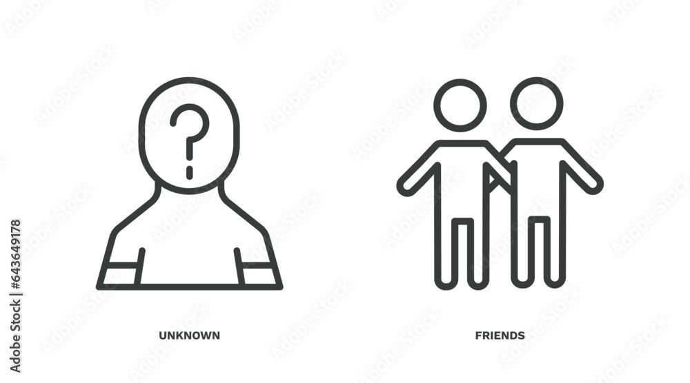 set of people and relation thin line icons. people and relation outline icons included unknown, friends vector. set of people and relation thin line icons. people and relation outline icons included unknown, friends vector.
