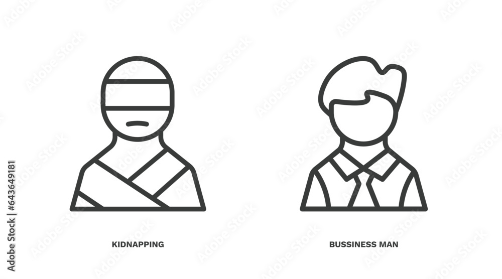 set of people and relation thin line icons. people and relation outline icons included kidnapping, bussiness man vector. set of people and relation thin line icons. people and relation outline icons included kidnapping, bussiness man vector.