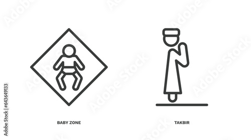 set of people and relation thin line icons. people and relation outline icons included baby zone, takbir vector.