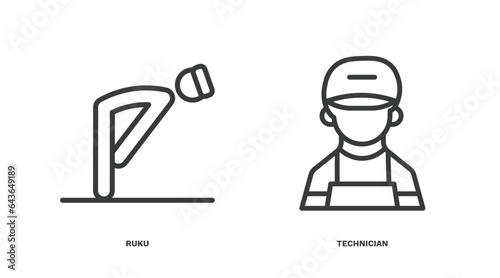 set of people and relation thin line icons. people and relation outline icons included ruku, technician vector.