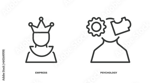 set of people and relation thin line icons. people and relation outline icons included empress, psychology vector.