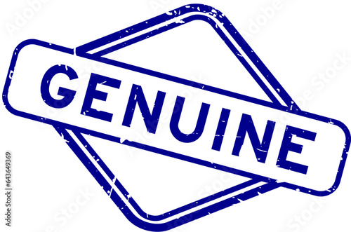Grunge blue genuine word rubber seal stamp on white background