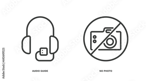 set of museum and exhibition thin line icons. museum and exhibition outline icons included audio guide, no photo vector.