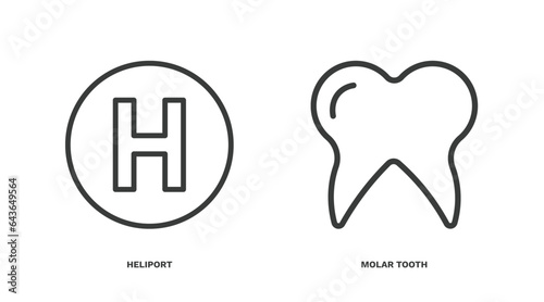 set of medical and healthcare thin line icons. medical and healthcare outline icons included heliport, molar tooth vector.