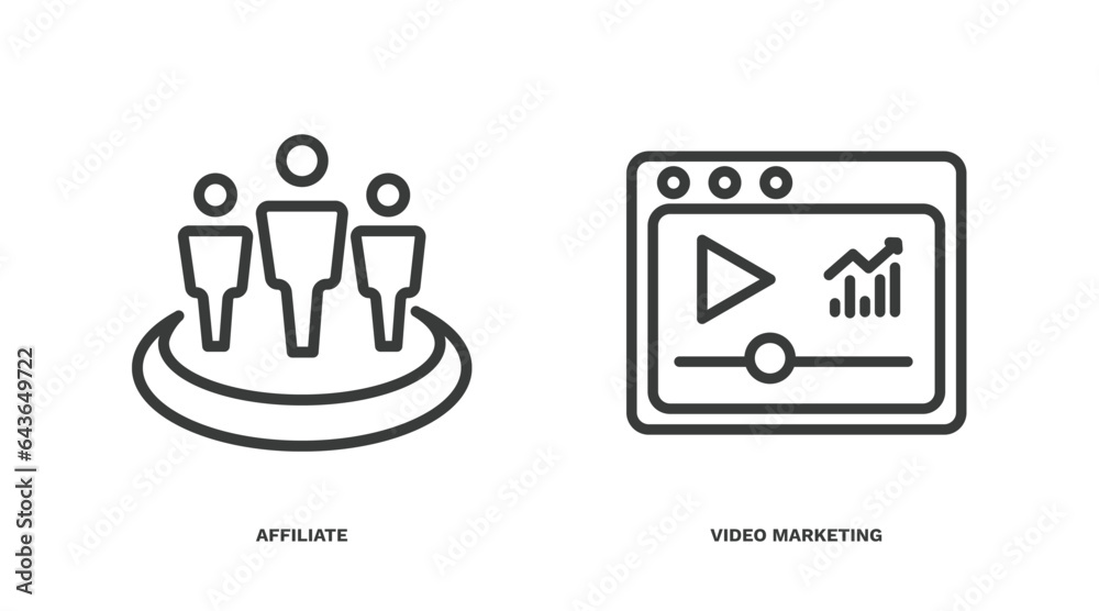 set of marketing thin line icons. marketing outline icons included affiliate, video marketing vector.