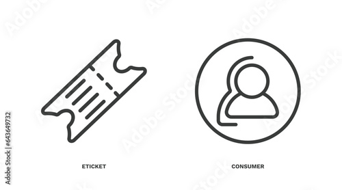 set of marketing thin line icons. marketing outline icons included eticket, consumer vector.