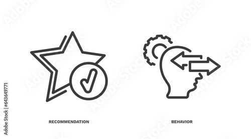 set of marketing thin line icons. marketing outline icons included recommendation, behavior vector.