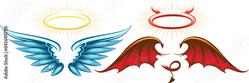 Devil and angel wings with halo