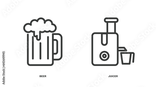 set of kitchen thin line icons. kitchen outline icons included beer, juicer vector.