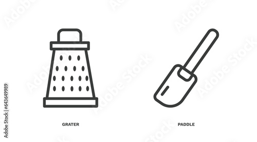 set of kitchen thin line icons. kitchen outline icons included grater, paddle vector.
