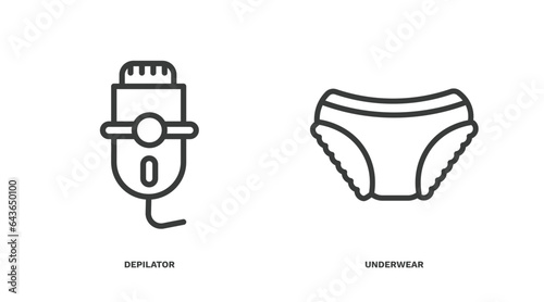 set of hygiene and sanitation thin line icons. hygiene and sanitation outline icons included depilator, underwear vector.