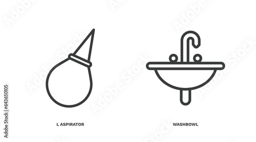 set of hygiene and sanitation thin line icons. hygiene and sanitation outline icons included l aspirator, washbowl vector.