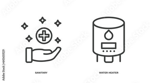set of hygiene and sanitation thin line icons. hygiene and sanitation outline icons included sanitary, water heater vector.