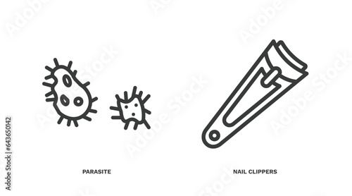 set of hygiene and sanitation thin line icons. hygiene and sanitation outline icons included parasite, nail clippers vector.