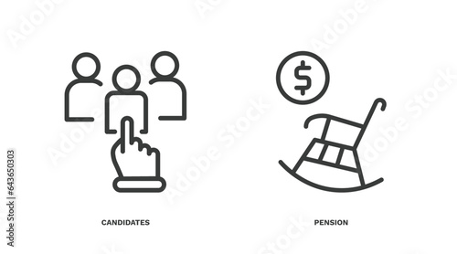 set of human resources thin line icons. human resources outline icons included candidates, pension vector.