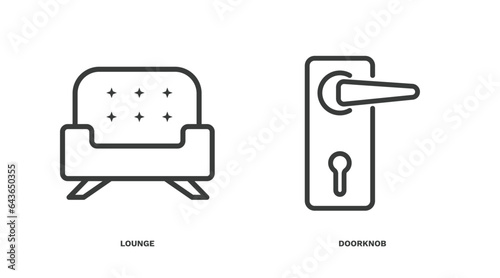 set of hotel and restaurant thin line icons. hotel and restaurant outline icons included lounge, doorknob vector.