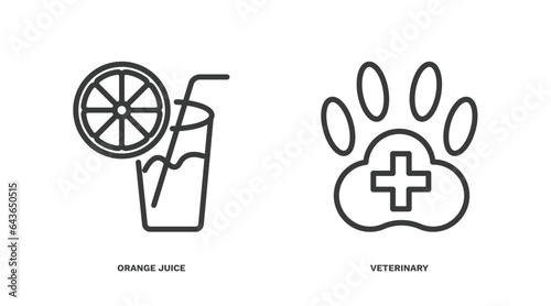 set of health and medical thin line icons. health and medical outline icons included orange juice, veterinary vector.