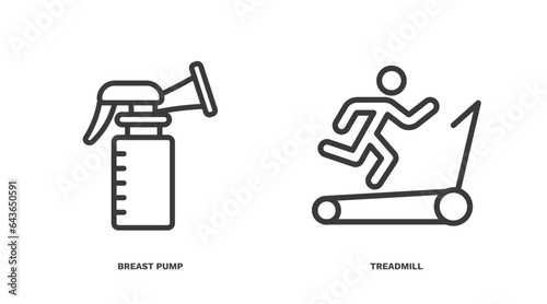 set of health and medical thin line icons. health and medical outline icons included breast pump, treadmill vector.