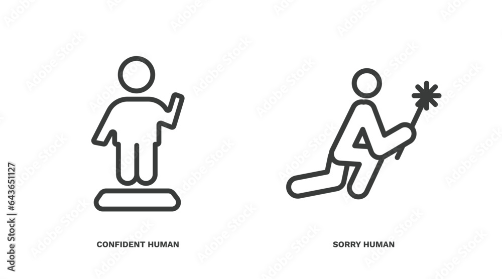 set of feeling and reaction thin line icons. feeling and reaction outline icons included confident human, sorry human vector. set of feeling and reaction thin line icons. feeling and reaction outline icons included confident human, sorry human vector.