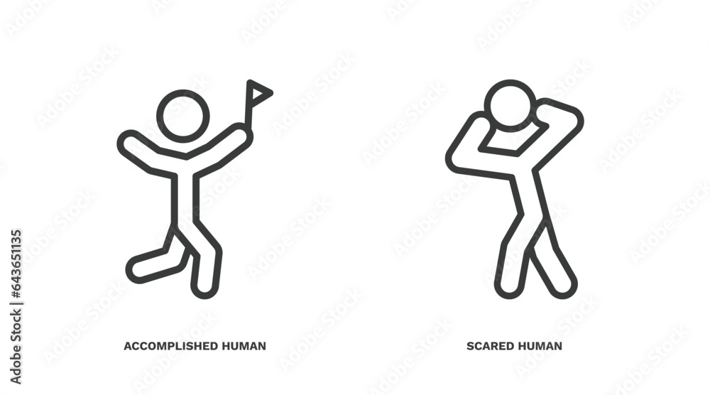 set of feeling and reaction thin line icons. feeling and reaction outline icons included accomplished human, scared human vector. set of feeling and reaction thin line icons. feeling and reaction outline icons included accomplished human, scared human vector.