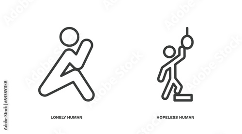 set of feeling and reaction thin line icons. feeling and reaction outline icons included lonely human, hopeless human vector.