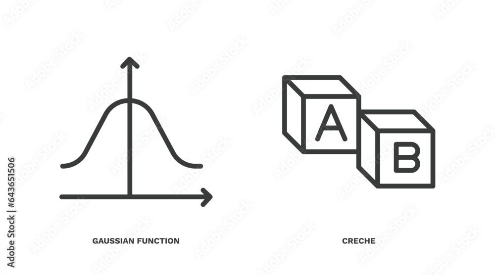 set of education and science thin line icons. education and science outline icons included gaussian function, creche vector.