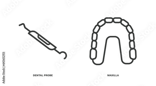 set of dental health thin line icons. dental health outline icons included dental probe, maxilla vector.