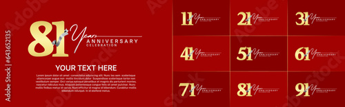 set of anniversary logo with gold number and silver ribbon can be use for celebration
