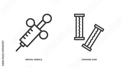 set of dental health thin line icons. dental health outline icons included dental needle, chewing gum vector.