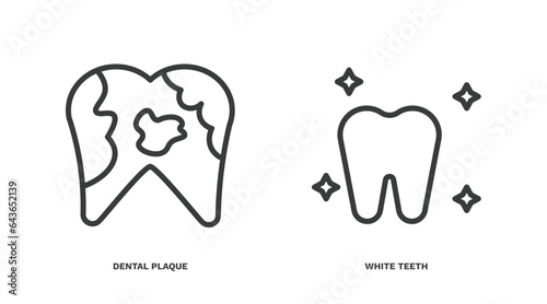 set of dental health thin line icons. dental health outline icons included dental plaque, white teeth vector.