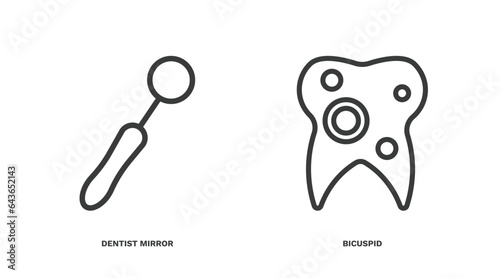 set of dental health thin line icons. dental health outline icons included dentist mirror, bicuspid vector.