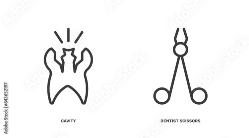 set of dental health thin line icons. dental health outline icons included cavity, dentist scissors vector. photo