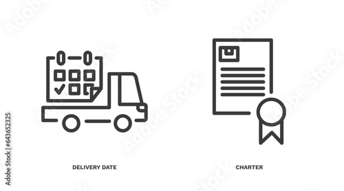 set of delivery and logistics thin line icons. delivery and logistics outline icons included delivery date, charter vector.
