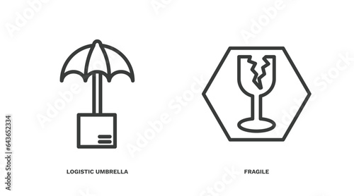 set of delivery and logistics thin line icons. delivery and logistics outline icons included logistic umbrella, fragile vector.