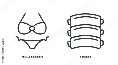 set of culture and civilization thin line icons. culture and civilization outline icons included female bikini piece, pork ribs vector.