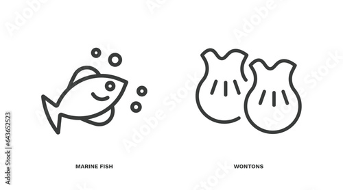 set of culture and civilization thin line icons. culture and civilization outline icons included marine fish, wontons vector.