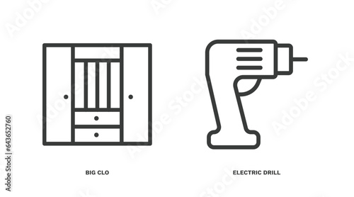 set of construction thin line icons. construction outline icons included big clo, electric drill vector.