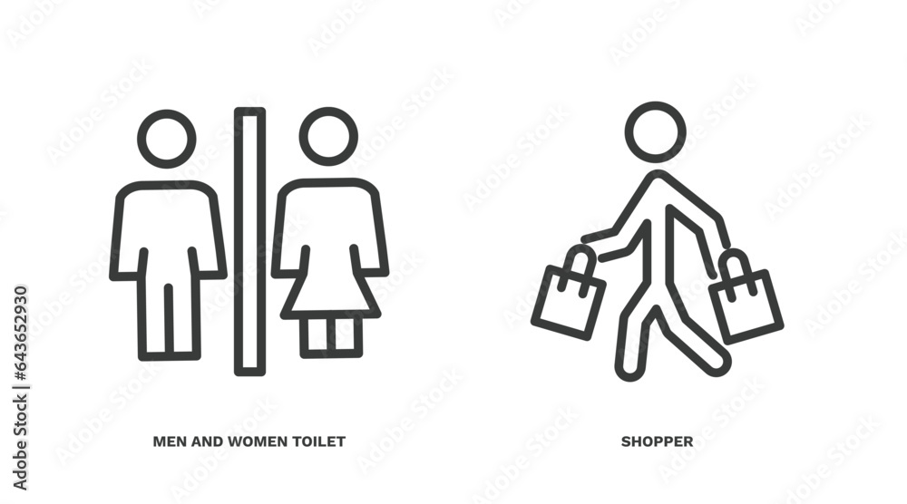 set of commerce and marketing thin line icons. commerce and marketing outline icons included men and women toilet, shopper vector. set of commerce and marketing thin line icons. commerce and marketing outline icons included men and women toilet, shopper vector.