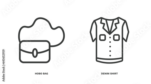 set of clothes and outfit thin line icons. clothes and outfit outline icons included hobo bag, denim shirt vector.