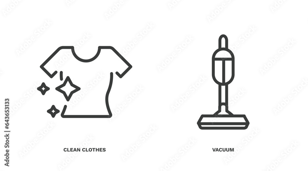set of cleaning thin line icons. cleaning outline icons included clean clothes, vacuum vector. set of cleaning thin line icons. cleaning outline icons included clean clothes, vacuum vector.